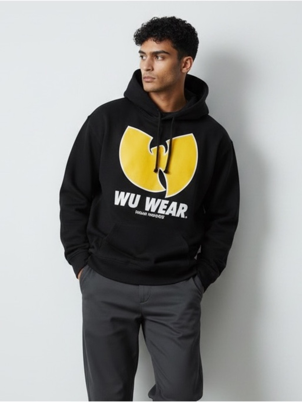 Wu Wear Black Logo Graphic Pullover Hoodie Sweatshirt Size M Hip Hop Streetwear